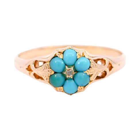 Antique 9ct Gold Turquoise & Diamond Ring