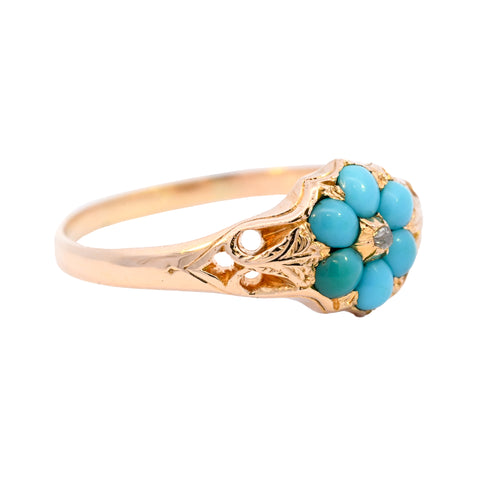 Antique 9ct Gold Turquoise & Diamond Ring