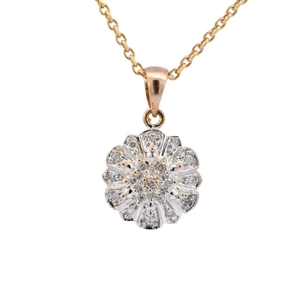 9ct Yellow Gold 0.10ct Diamond Cluster Necklace