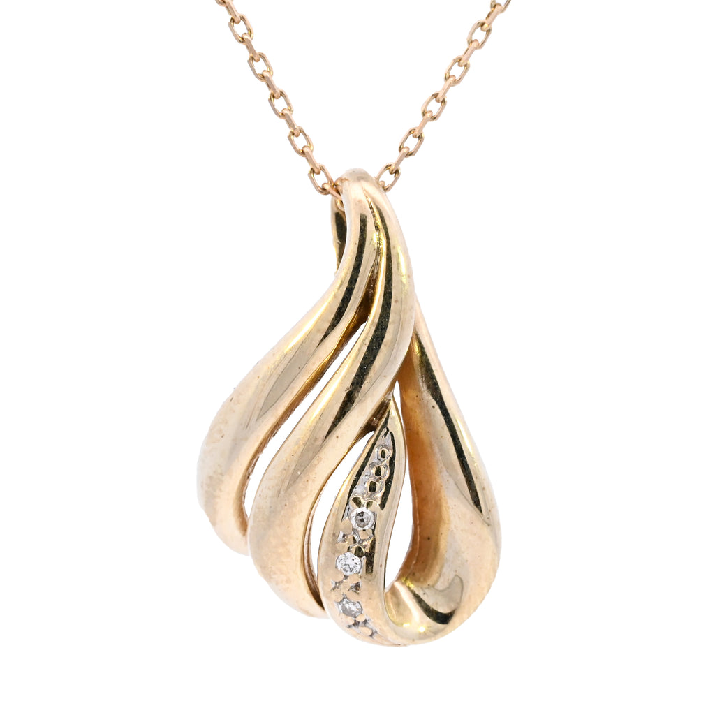 9ct Yellow Gold Diamond Set Pear Shaped Necklace