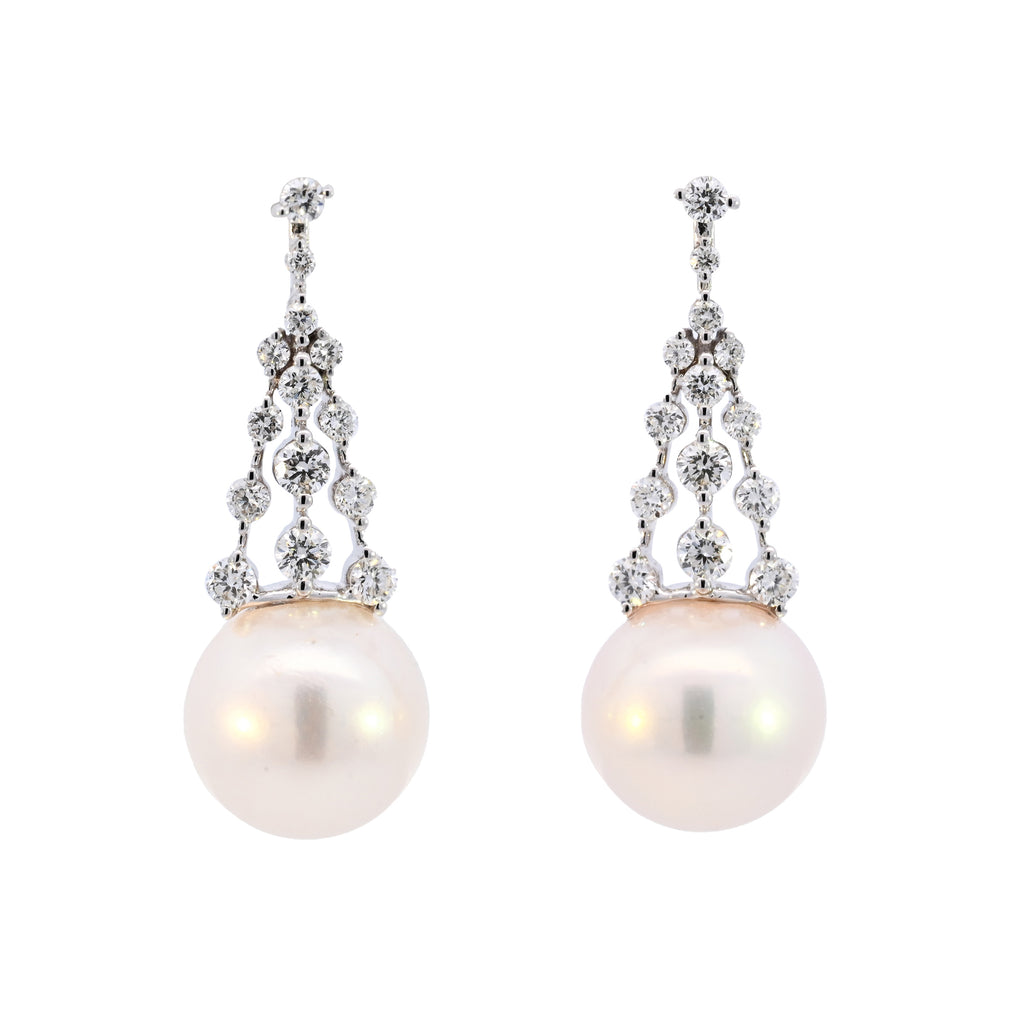 18ct White Gold Pearl & 0.40ct Diamond Drop Studs