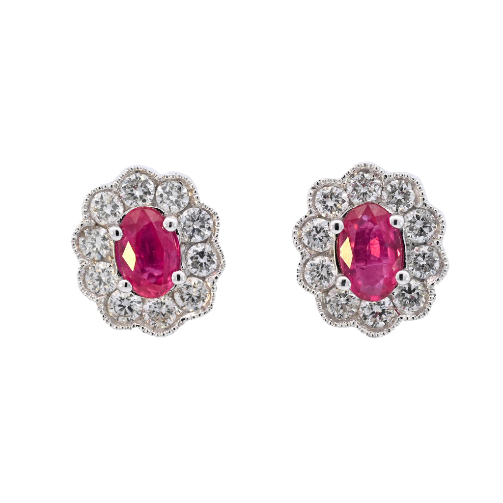 18ct White Gold 0.67ct Ruby & Diamond Cluster Studs