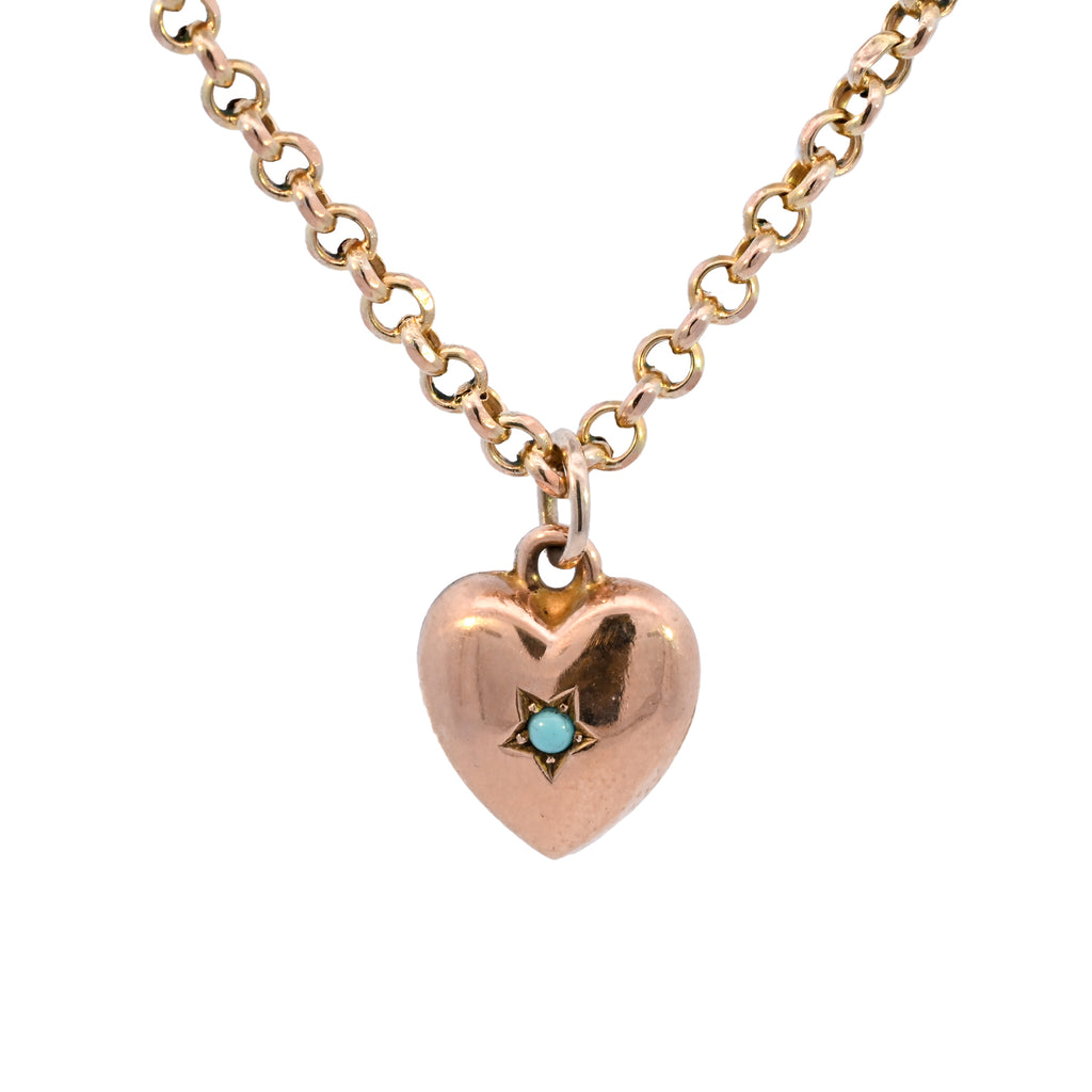 Antique 9ct Gold Turquoise Heart Necklace