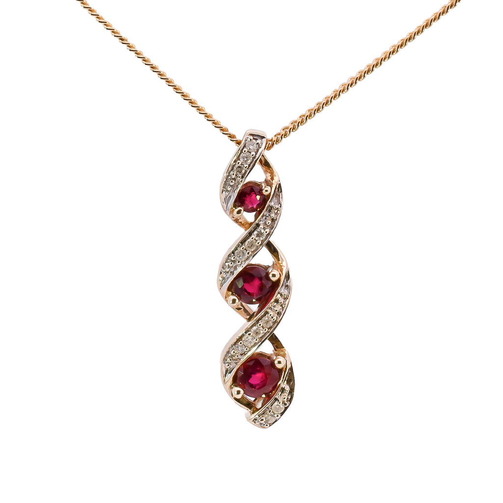 9ct Yellow Gold Ruby & Diamond Swirl Necklace