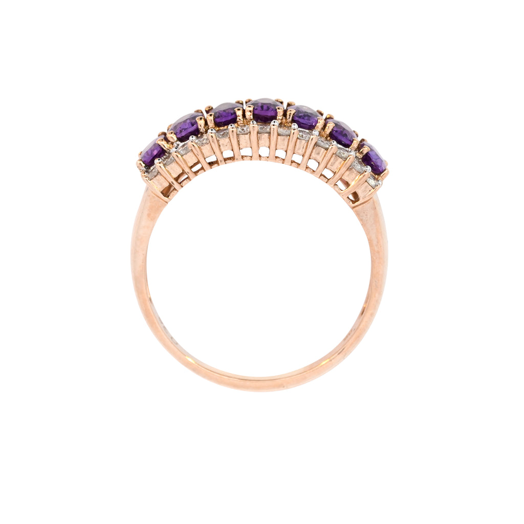 9ct Yellow Gold Amethyst & Diamond 3 Row Ring (SH22-332)