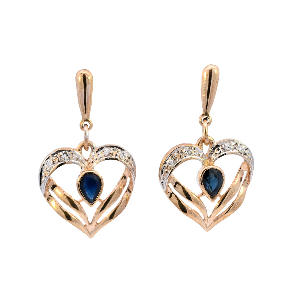 9ct Yellow Sapphire & Diamond Set Pierced Heart Drop Studs