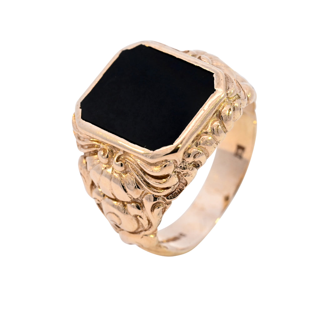 9ct Yellow Gold Onyx Ornate Signet (SH23-437)