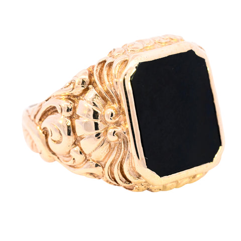 9ct Yellow Gold Onyx Ornate Signet (SH23-437)