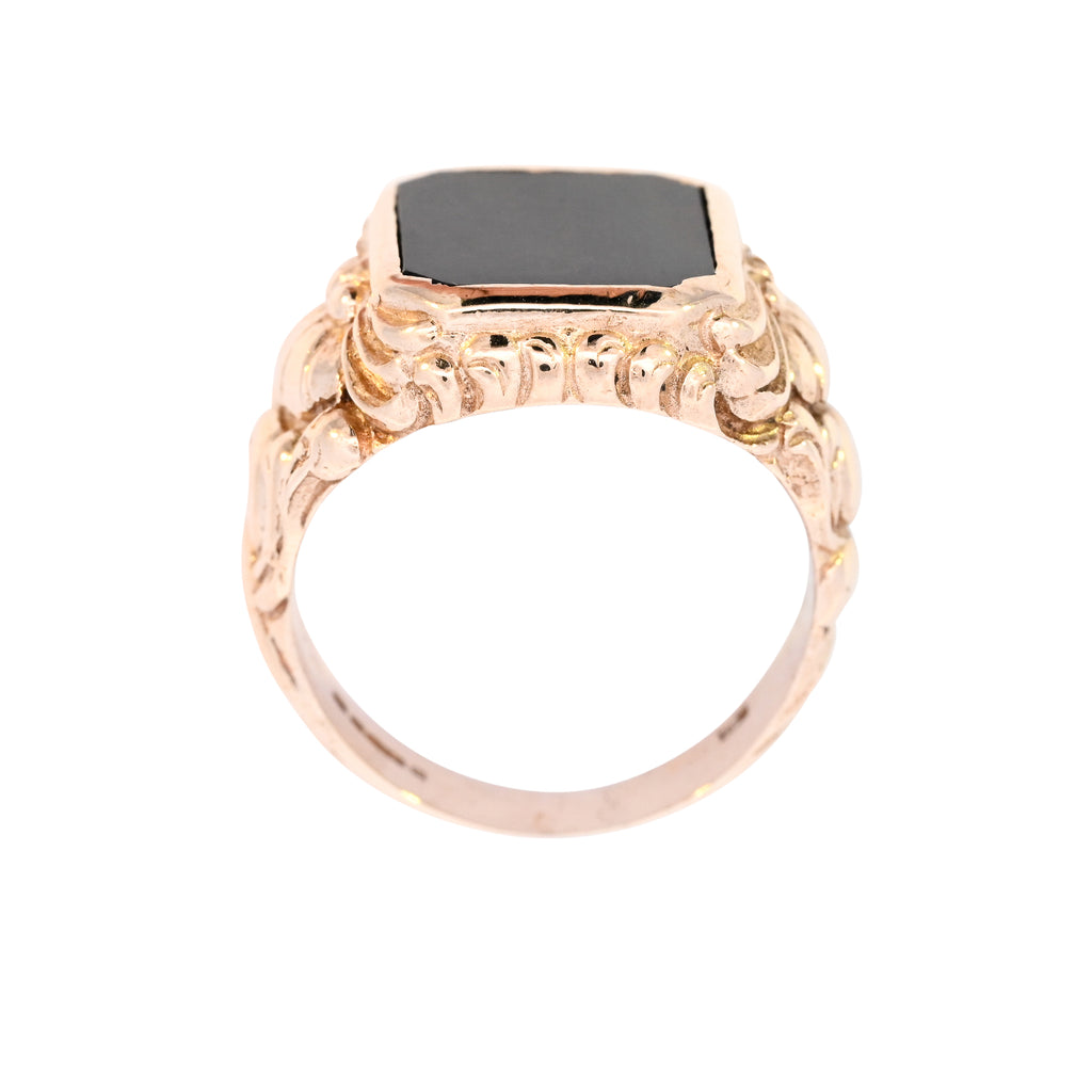 9ct Yellow Gold Onyx Ornate Signet (SH23-437)