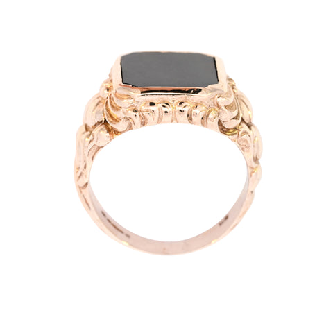 9ct Yellow Gold Onyx Ornate Signet (SH23-437)
