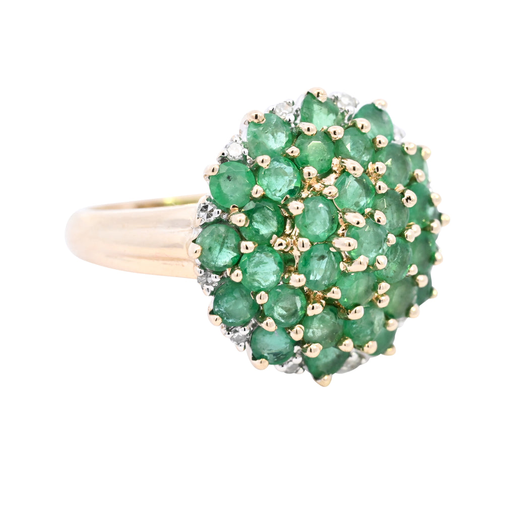 9ct Yellow Gold Emerald & Diamond Cluster Ring (SH24-013)