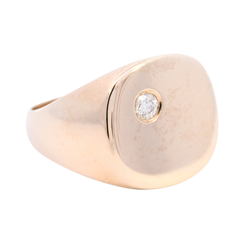 9ct Yellow Gold Diamond Set Cusion Shaped Signet (SH24-014)