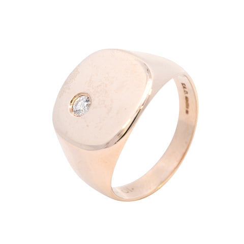 9ct Yellow Gold Diamond Set Cusion Shaped Signet (SH24-014)