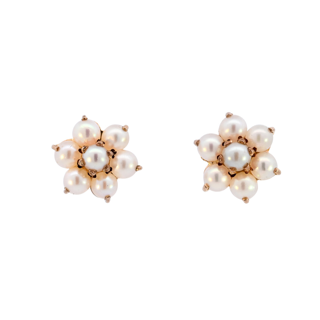 9ct Yellow Gold Pearl Cluster Studs (SH24-074)