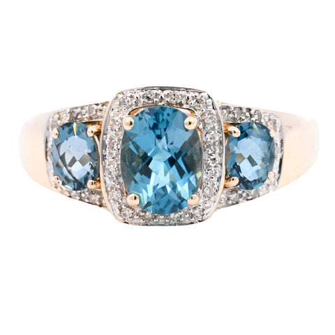 9ct Yellow Gold Blue Topaz & Diamond Ring (SH24-094)