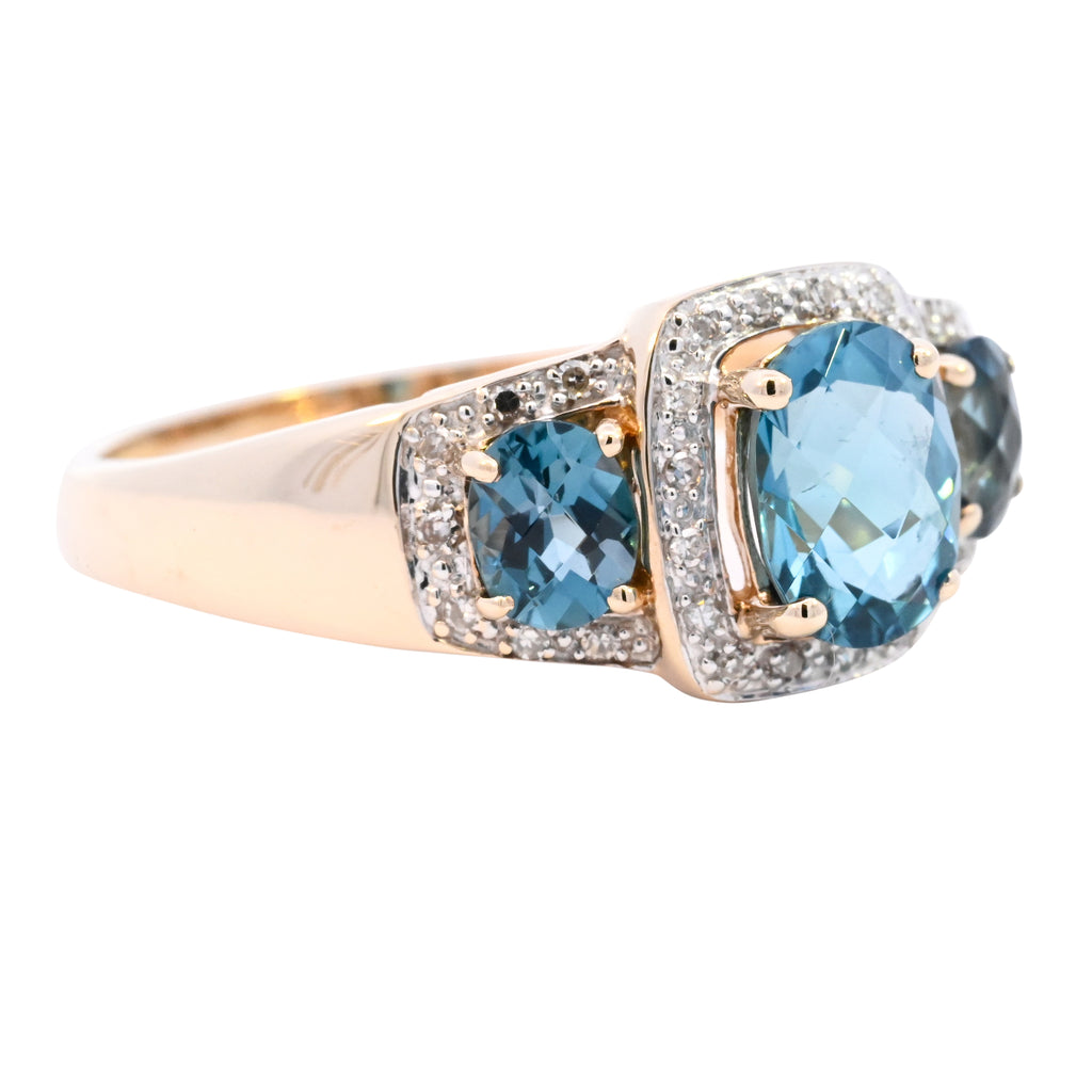 9ct Yellow Gold Blue Topaz & Diamond Ring (SH24-094)