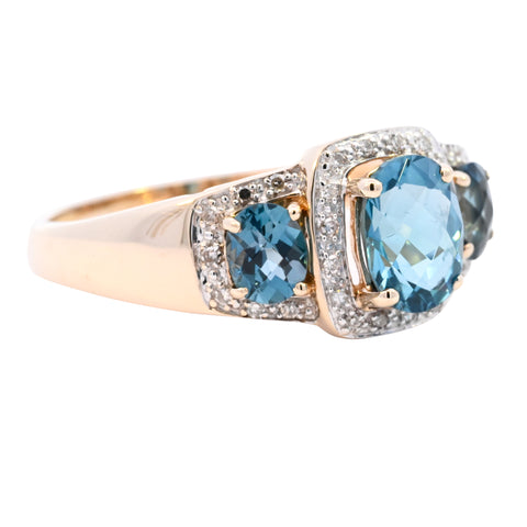 9ct Yellow Gold Blue Topaz & Diamond Ring (SH24-094)