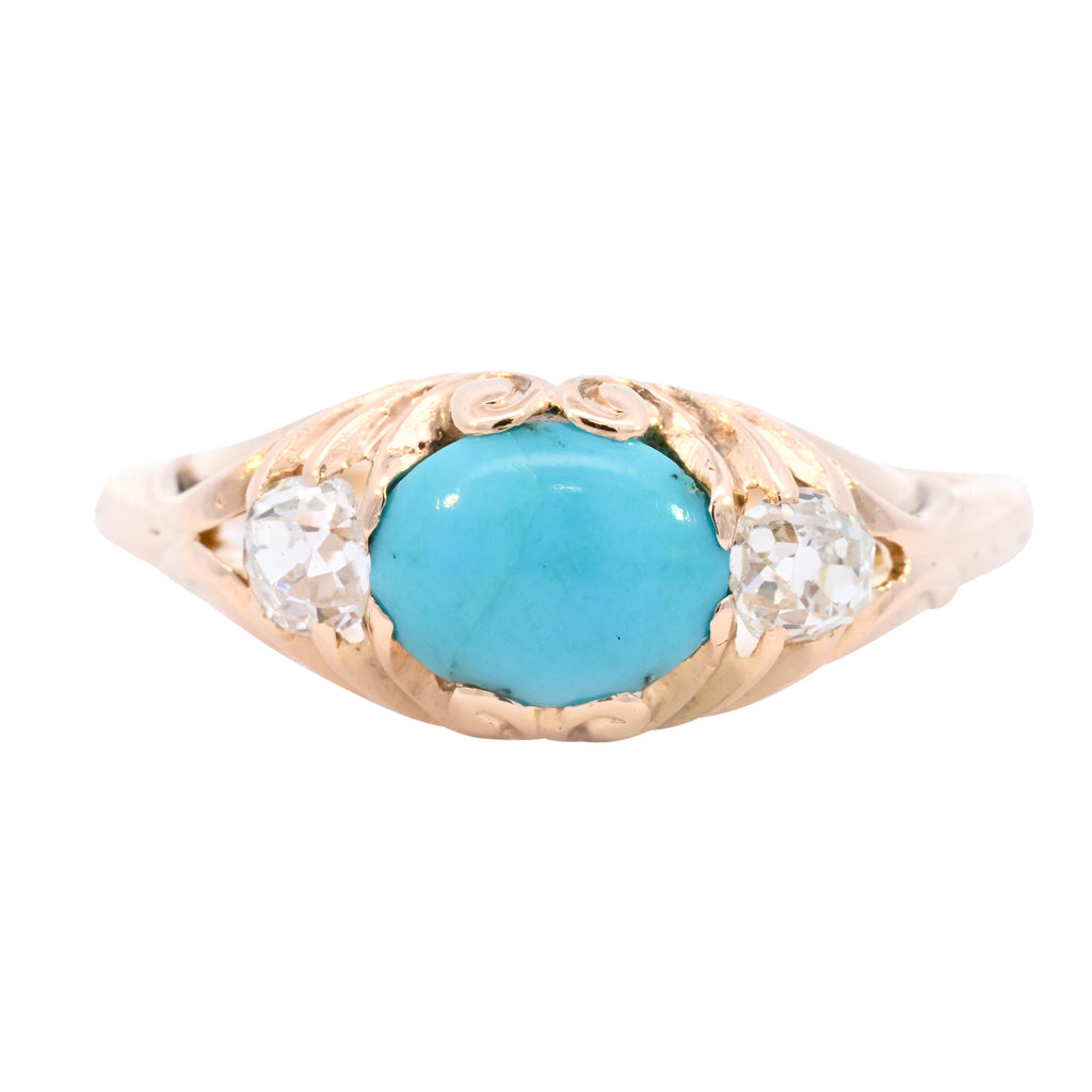Antique 18ct Gold Turquoise & Diamond Ring (SH24-101)