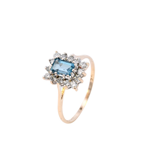 9ct Yellow Gold Blue Topaz & Cubic Zirconia Ring (SH24-118)