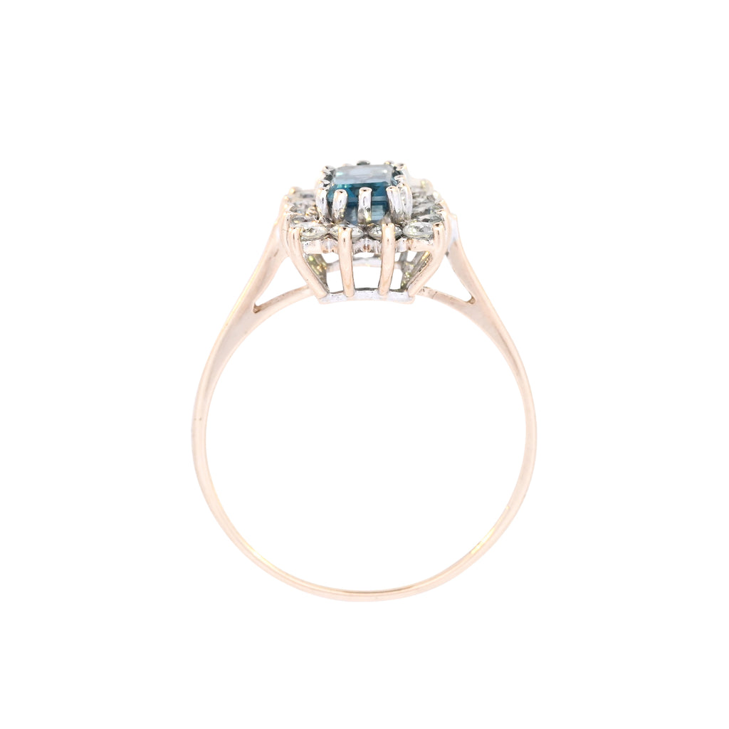 9ct Yellow Gold Blue Topaz & Cubic Zirconia Ring (SH24-118)