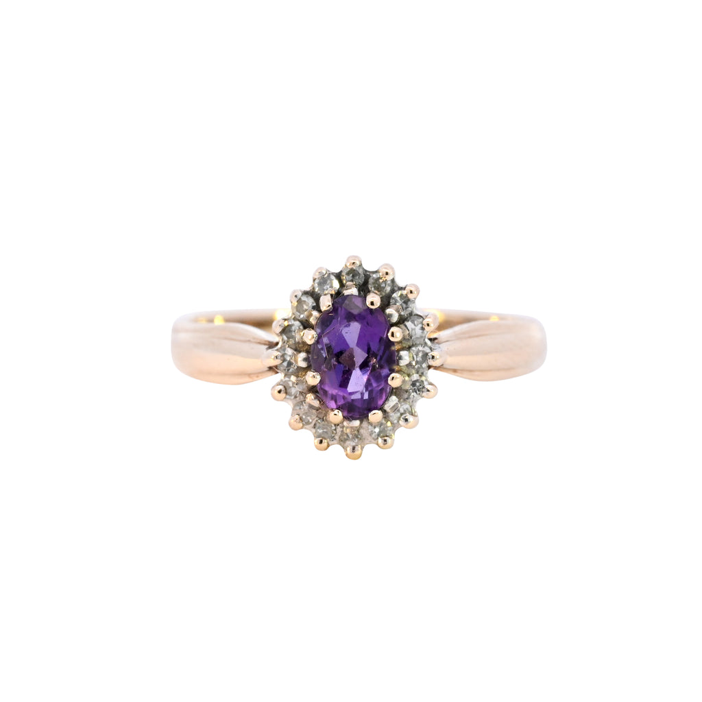 9ct Yellow Gold Amethyst & Diamond Ring (SH24-127)