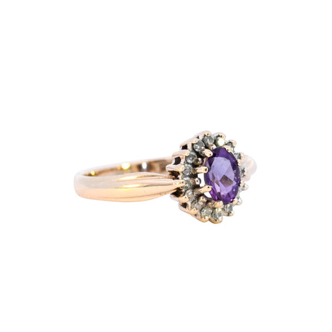 9ct Yellow Gold Amethyst & Diamond Ring (SH24-127)