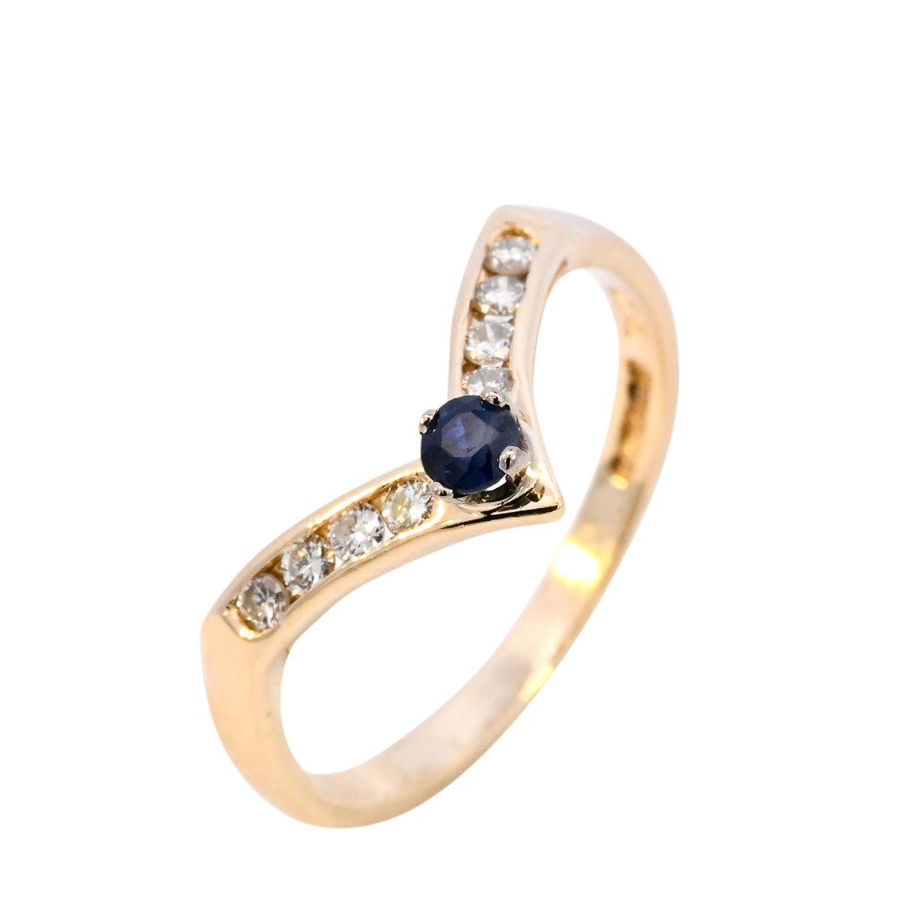 18ct Yellow Gold Sapphire Diamond Wishbone Ring – Wray Co