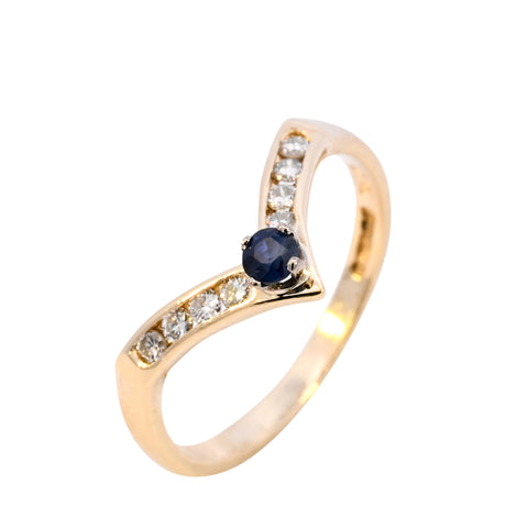 18ct Yellow Gold Sapphire & Diamond Wishbone Ring