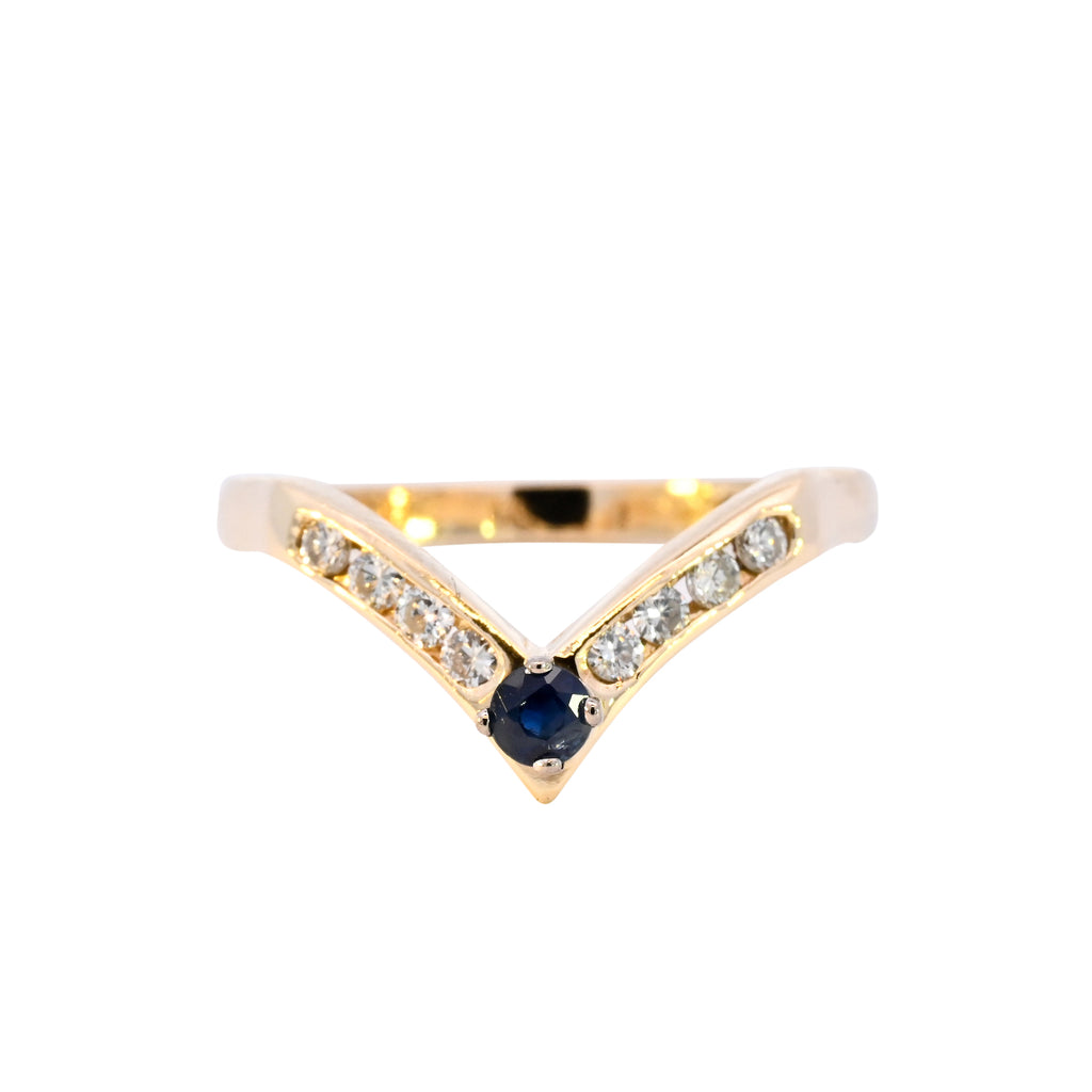 18ct Yellow Gold Sapphire & Diamond Wishbone Ring