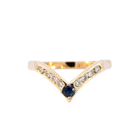 18ct Yellow Gold Sapphire & Diamond Wishbone Ring