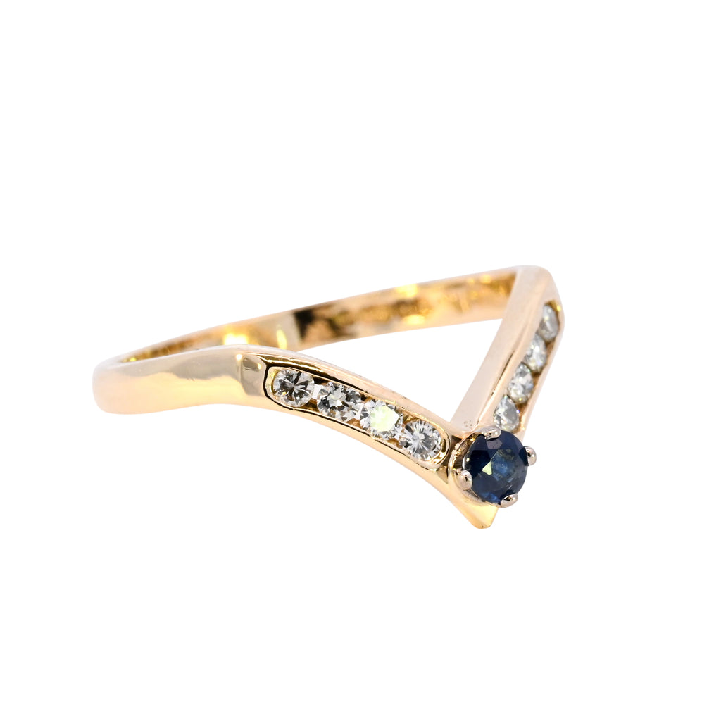 18ct Yellow Gold Sapphire & Diamond Wishbone Ring