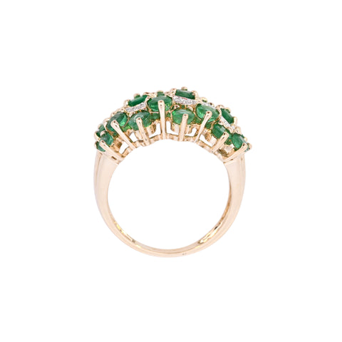 9ct Yellow Gold Emerald & Diamond Wavy Band Ring (SH24-015)