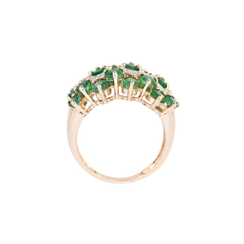 9ct Yellow Gold Emerald & Diamond Wavy Band Ring