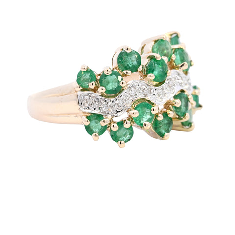 9ct Yellow Gold Emerald & Diamond Wavy Band Ring (SH24-015)