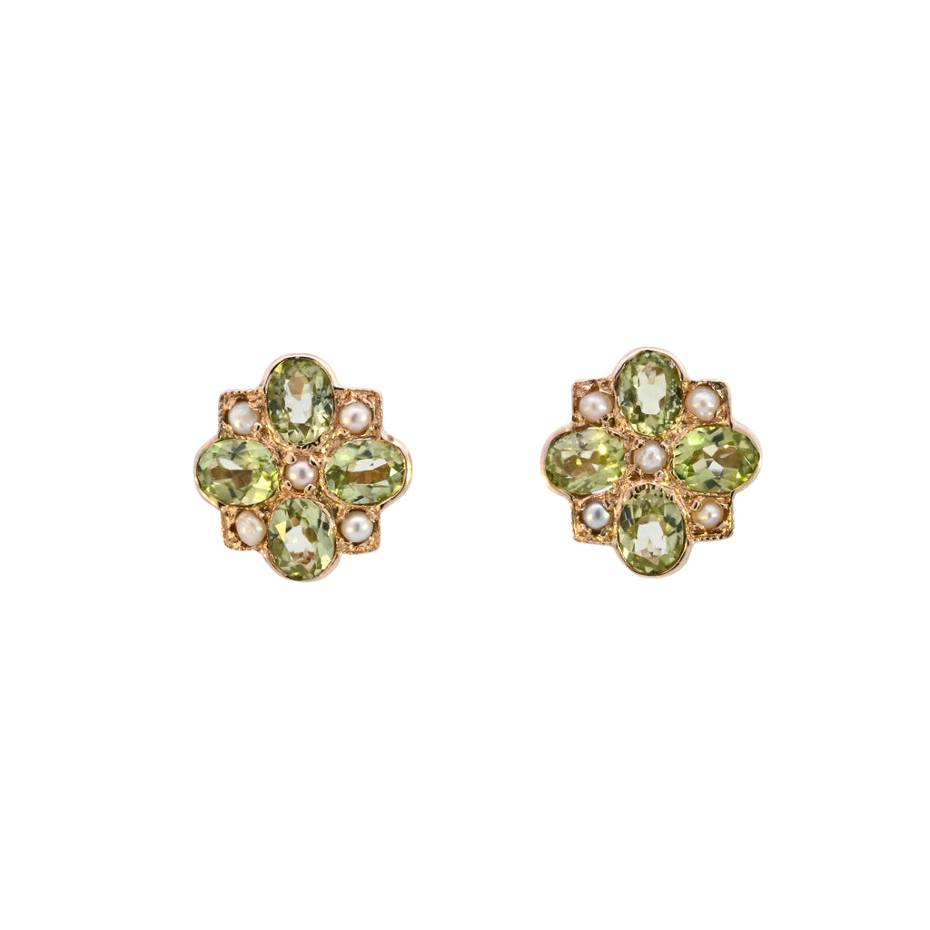 9ct Yellow Gold Peridot & Pearl Studs (SH24-159)