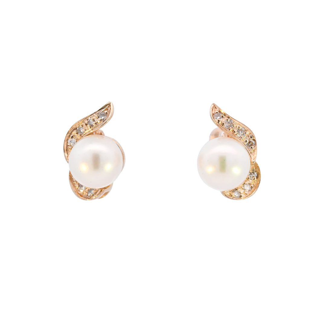 9ct Yellow Gold Pearl & Diamond Studs (SH24-167)