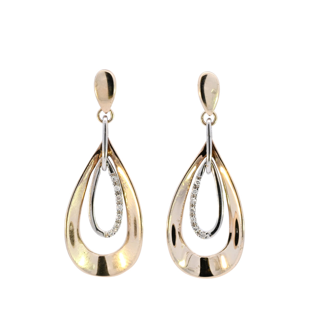 9ct Two Tone Gold Diamond Set Drop Earrings (SH24-168)