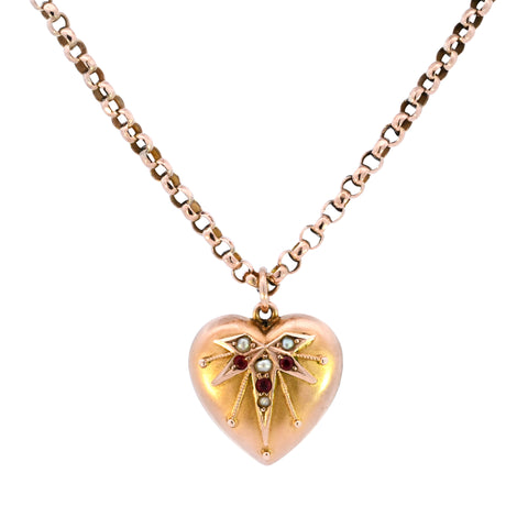 Antique 9ct Gold Chester 1903 Ruby & Pearl Necklace (SH24-169)