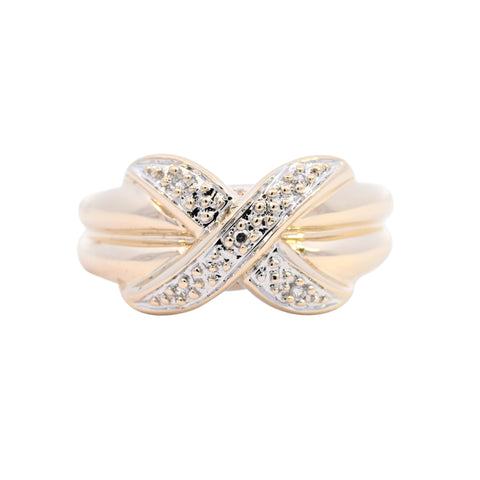 9ct Yellow Gold Diamond Kiss Crossover Ring