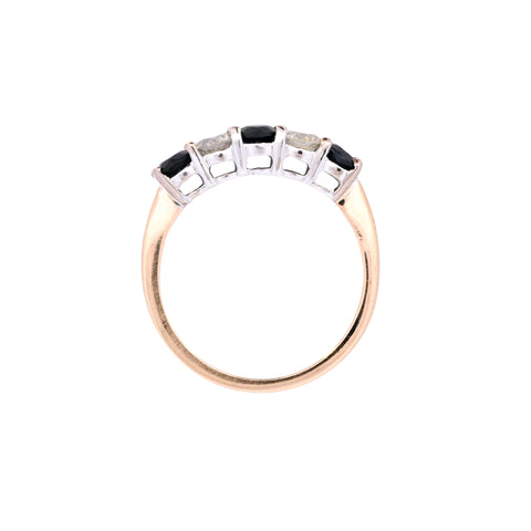 18ct Yellow Gold Sapphire & Diamond 5 Stone Ring (SH24-176)