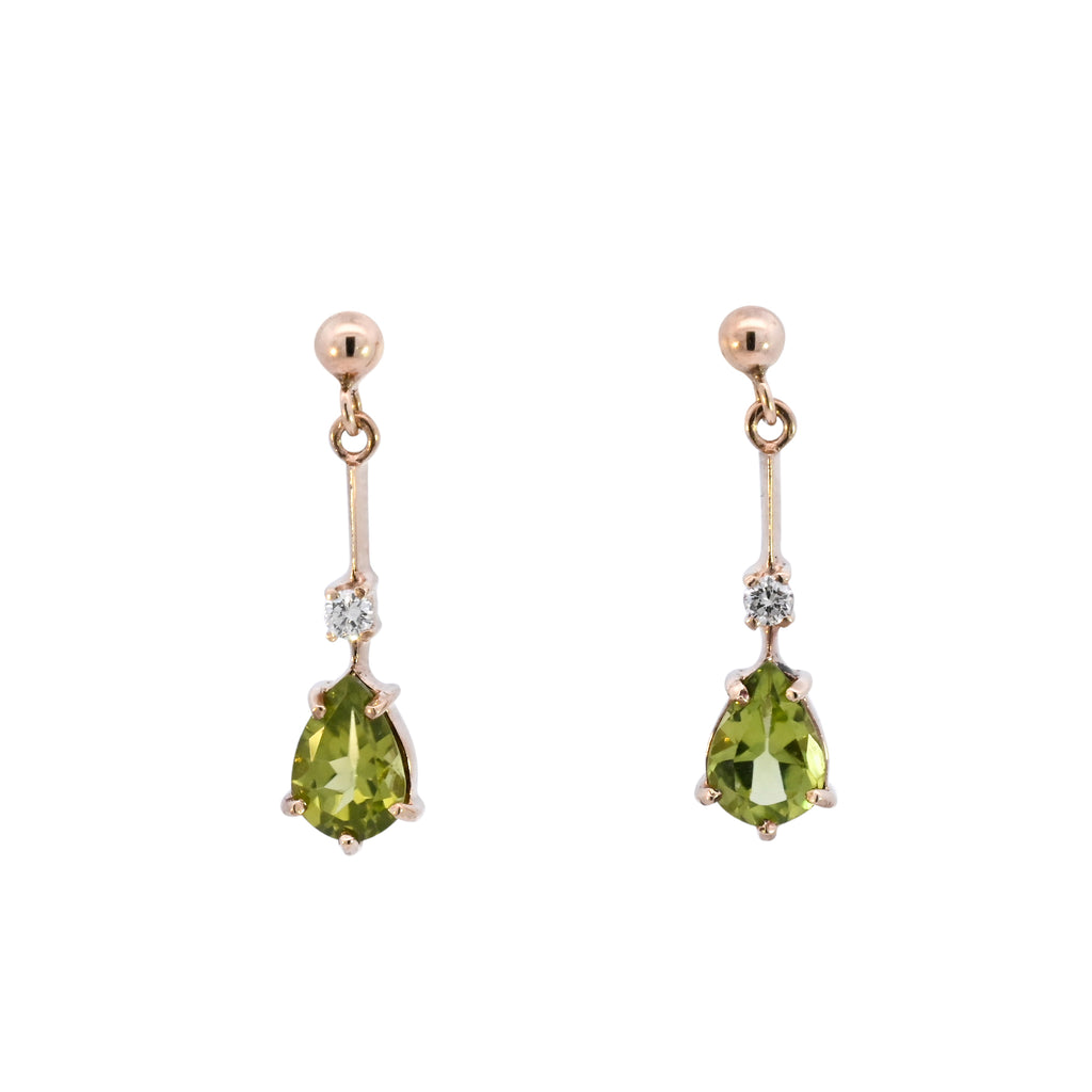 9ct Yellow Gold Peridot & Diamond Drop Studs (SH24-173)