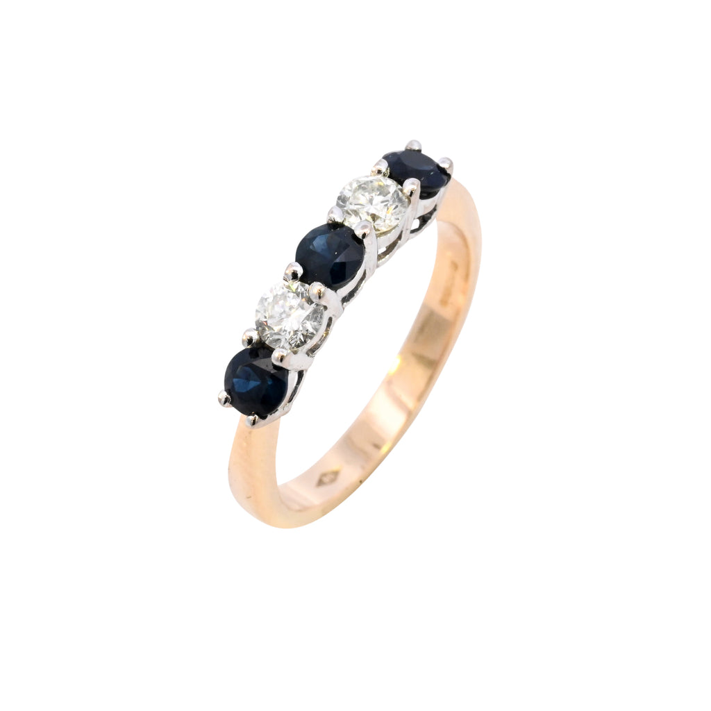 18ct Yellow Gold Sapphire & Diamond 5 Stone Ring (SH24-176)