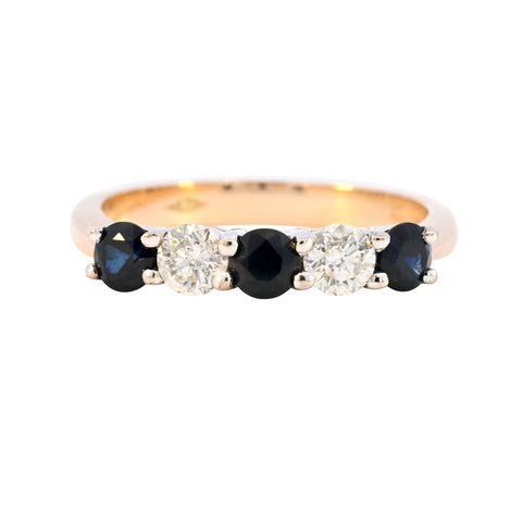 18ct Yellow Gold Sapphire & Diamond 5 Stone Ring (SH24-176)