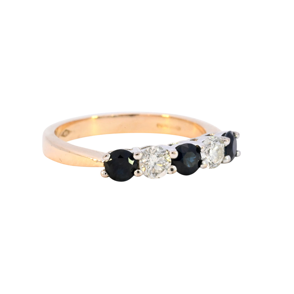 18ct Yellow Gold Sapphire & Diamond 5 Stone Ring (SH24-176)