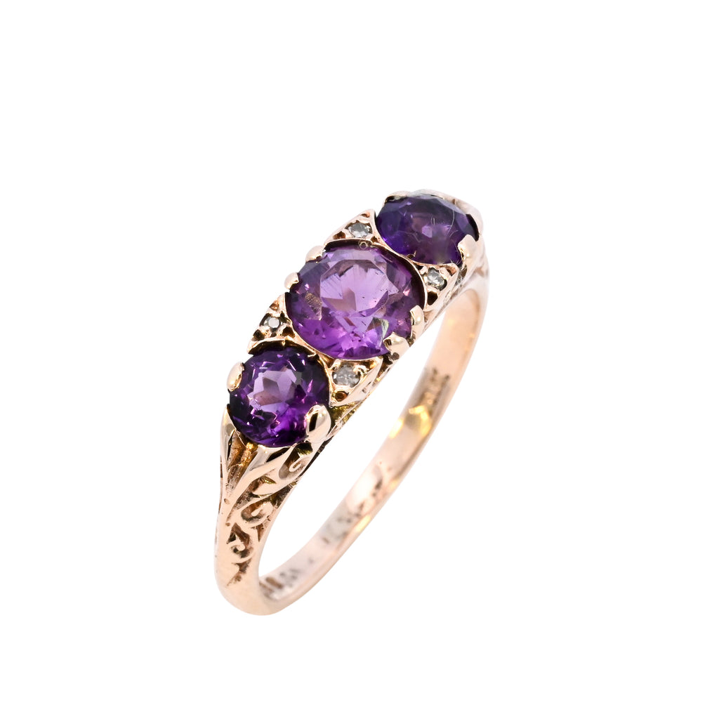 9ct Yellow Gold Amethyst & Diamond Ring (SH24-190)