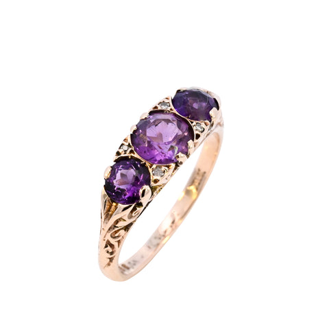 9ct Yellow Gold Amethyst & Diamond Ring (SH24-190)