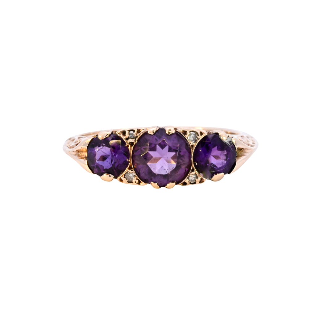 9ct Yellow Gold Amethyst & Diamond Ring (SH24-190)