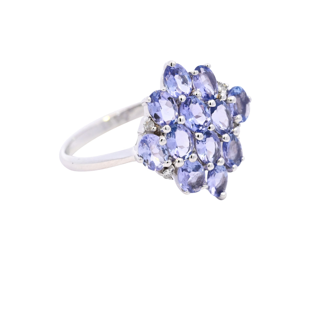 9ct White Gold Tanzanite & Diamond Cluster Ring (SH24-022)