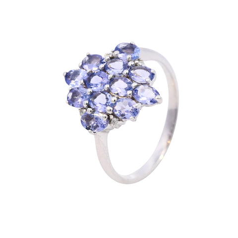 9ct White Gold Tanzanite & Diamond Cluster Ring (SH24-022)
