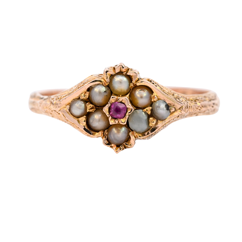 Antique 15ct Gold Ruby & Pearl Ring (SH24-028)